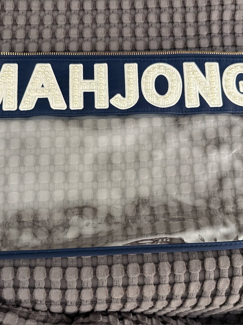 Navy Blue with pearls OMM Mahjong tile bag